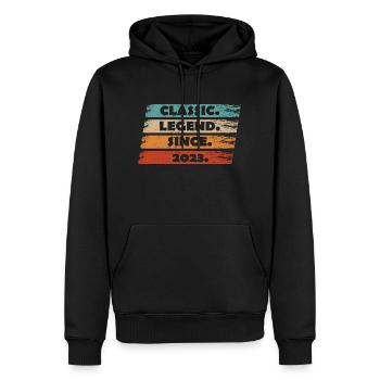 1. Jubiläum 2023 - Legende seit Vintage Ret - Männer Premium Bio Hoodie - Schwarz - Vorne - Nico (187cm)