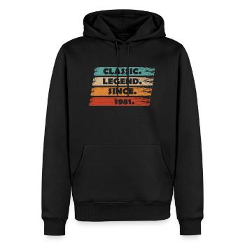 43e anniversaire 1981 - Légende depuis vintage ret - Sweat à capuche Premium bio Homme - noir - Devant - Nico (187cm)