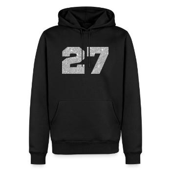 Numéro 27 paillettes argenté - 27e anniversaire - Sweat à capuche Premium bio Homme - noir - Devant - Nico (187cm)