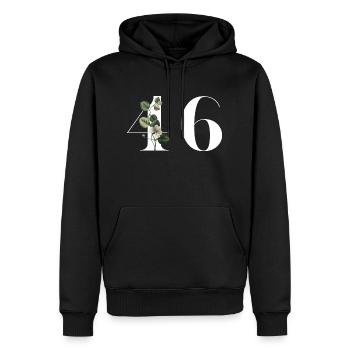 Numéro 46 floral vert - 46e anniversaire floral - Sweat à capuche Premium bio Homme - noir - Devant - Nico (187cm)