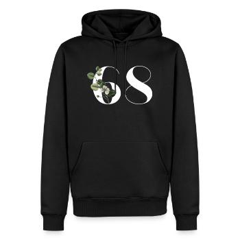 Numéro 68 floral vert - 68e anniversaire floral - Sweat à capuche Premium bio Homme - noir - Devant - Nico (187cm)