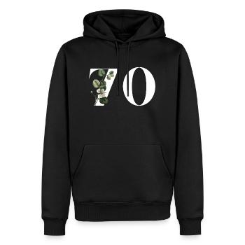 Numéro 70 floral vert - 70e anniversaire floral - Sweat à capuche Premium bio Homme - noir - Devant - Nico (187cm)
