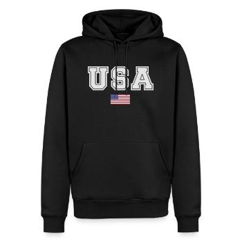 ÉQUIPE Bannière du drapeau américain des États-Unis en cours d’écriture - Sweat à capuche Premium bio Homme - noir - Devant - Nico (187cm)