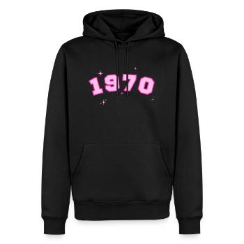 1970 rose étoile - Sweat à capuche Premium bio Homme - noir - Devant - Nico (187cm)