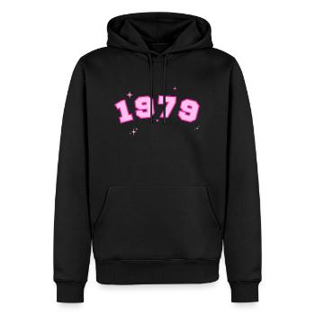 1979 rose étoile - Sweat à capuche Premium bio Homme - noir - Devant - Nico (187cm)
