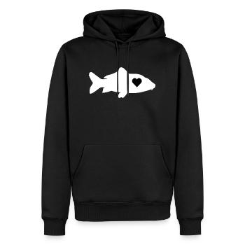 Karpfen Liebe Herz Fische Angeln Geschenk - Männer Premium Bio Hoodie - Schwarz - Vorne - Nico (187cm)