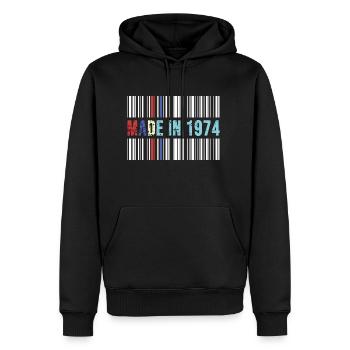 1974 anniversaire 48 ans 48e anniversaire rétro code-barres - Sweat à capuche Premium bio Homme - noir - Devant - Nico (187cm)