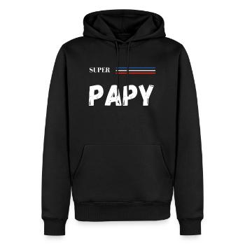 super papy - t-shirt assorti - Sweat à capuche Premium bio Homme - noir - Devant - Nico (187cm)