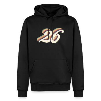26th anniversary vintage - Men’s Premium Organic Hoodie - black - Front - Nico (187cm)