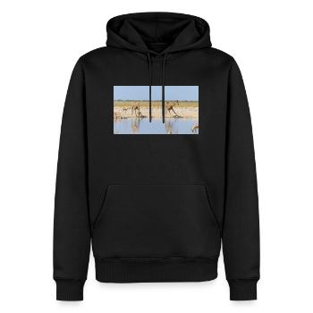 Landscape at the Cubango river with giraffe - Men’s Premium Organic Hoodie - black - Front - Nico (187cm)