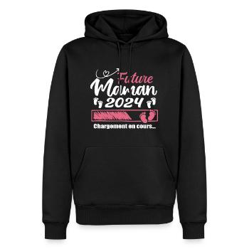 Future Maman 2024 Chargement En Cours - Cadeau - Sweat à capuche Premium bio Homme - noir - Devant - Nico (187cm)