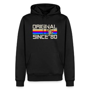 Since 80 - Men’s Premium Organic Hoodie - black - Front - Nico (187cm)