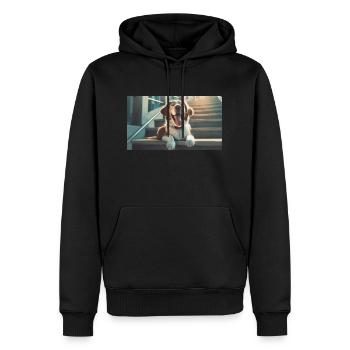 Niedliche Tiere chillen – Hund auf Treppe - Männer Premium Bio Hoodie - Schwarz - Vorne - Nico (187cm)