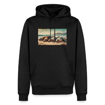 Cute animals chilling – sea lion sleeping beach - Men’s Premium Organic Hoodie - black - Front - Nico (187cm)