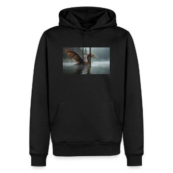 Ein realistischer böser dunkler Drache in einem nebligen Fluss - Männer Premium Bio Hoodie - Schwarz - Vorne - Nico (187cm)