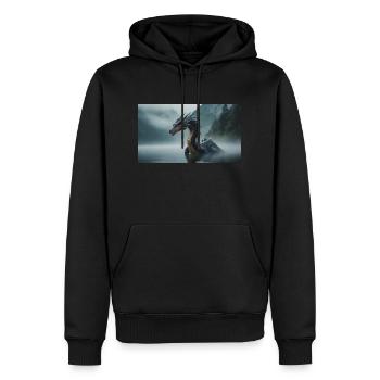 Ein realistischer böser dunkler Drache in einem nebligen Fluss - Männer Premium Bio Hoodie - Schwarz - Vorne - Nico (187cm)
