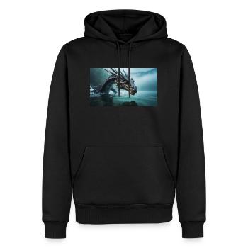 Ein realistischer böser dunkler Drache in einem nebligen Fluss - Männer Premium Bio Hoodie - Schwarz - Vorne - Nico (187cm)