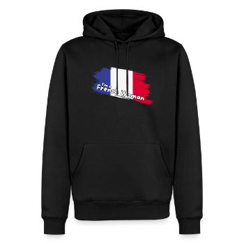 Je suis une femme française, drapeau français - Sweat à capuche Premium bio Homme - noir - Devant - Nico (187cm)