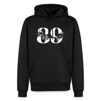 Numéro 89 floral noir - 89e anniversaire floral - Sweat à capuche Premium bio Homme - noir - Devant - Nico (187cm)