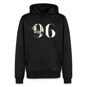 Numéro 96 floral vert - 96e anniversaire floral - Sweat à capuche Premium bio Homme - noir - Devant - Nico (187cm)