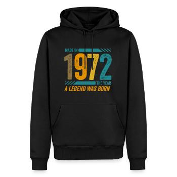 Hergestellt im Jahr 1972, dem Jahr, in dem eine Legende geboren wurde - Männer Premium Bio Hoodie - Schwarz - Vorne - Nico (187cm)