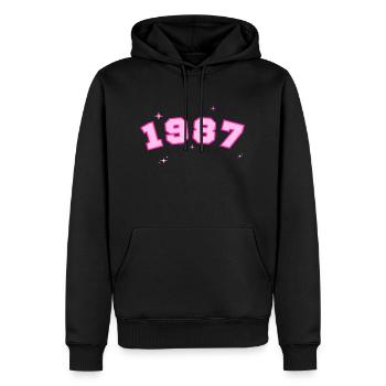 1987 rose étoile - Sweat à capuche Premium bio Homme - noir - Devant - Nico (187cm)