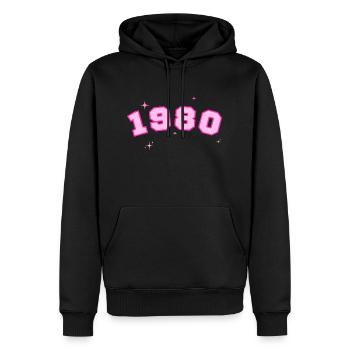 1980 rose étoile - Sweat à capuche Premium bio Homme - noir - Devant - Nico (187cm)