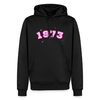 1973 rose étoile - Sweat à capuche Premium bio Homme - noir - Devant - Nico (187cm)