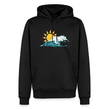 Retro Ocean Wave & Sun - Vintage Surf T-Shirt - Männer Premium Bio Hoodie - Schwarz - Vorne - Nico (187cm)