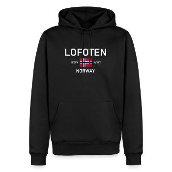 Lofoten - Norway - Coordinates - Flag - Men’s Premium Organic Hoodie - black - Front - Nico (187cm)