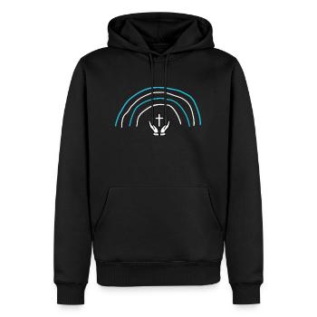 croix catholique irradiante - Sweat à capuche Premium bio Homme - noir - Devant - Nico (187cm)