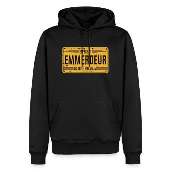 emmerdeur insulte humour panneau plaque - Sweat à capuche Premium bio Homme - noir - Devant - Nico (187cm)