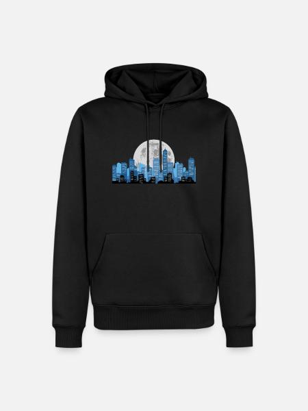 Paysage urbain clair de lune - Sweat à capuche Premium bio Homme - noir
