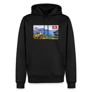 Spiez, Suisse. - Sweat à capuche Premium bio Homme - noir - Devant - Nico (187cm)