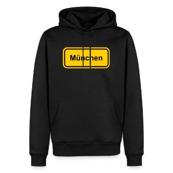 Ortsschild München Stadt Schriftzug Schild - Männer Premium Bio Hoodie - Schwarz - Vorne - Nico (187cm)
