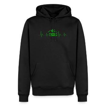 Herzschlag Wohnwagen Urlaub Camping Berge - Männer Premium Bio Hoodie - Schwarz - Vorne - Nico (187cm)