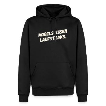 Models essen Laufsteaks --- Neues, tolles T-Shirt - Männer Premium Bio Hoodie - Schwarz - Vorne - Nico (187cm)