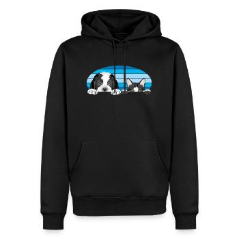 Spannender Bernhardinerwelpe und niedliche Katze - Männer Premium Bio Hoodie - Schwarz - Vorne - Nico (187cm)