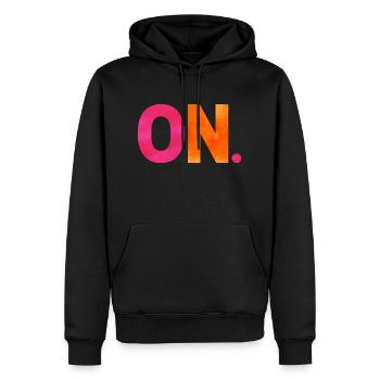 ON. Ein Shirt, ein Wort. - Männer Premium Bio Hoodie - Schwarz - Vorne - Nico (187cm)