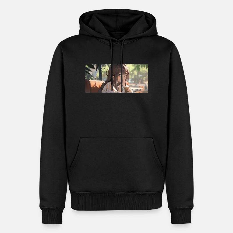 Fille avec du café - Sweat à capuche Premium bio Homme - noir