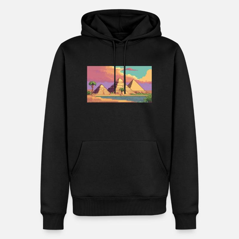 Gizeh, Ägypten - Pixel Art - Männer Premium Bio Hoodie - Schwarz