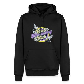Cool Non-Binary Club Distressed Vintage Logo - Men’s Premium Organic Hoodie - black - Front - Nico (187cm)