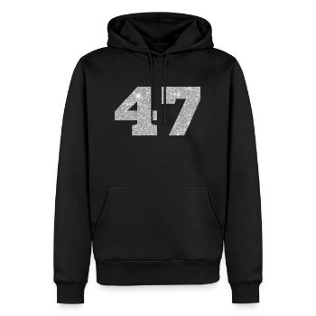 Number 47 Silver Glitter - 47th Anniversary - Men’s Premium Organic Hoodie - black - Front - Nico (187cm)
