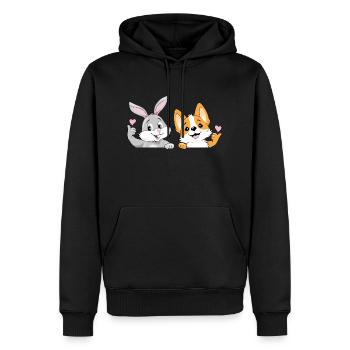 Lapin heureux et chien corgi gallois - Sweat à capuche Premium bio Homme - noir - Devant - Nico (187cm)