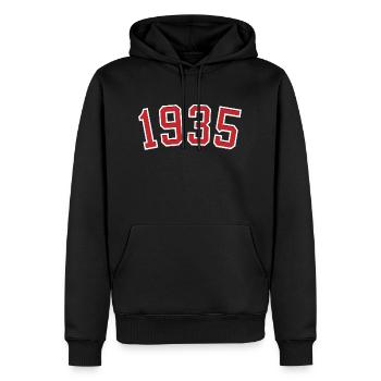 Année de naissance sport 1935 - Sweat à capuche Premium bio Homme - noir - Devant - Nico (187cm)