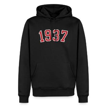 Année de naissance sport 1937 - Sweat à capuche Premium bio Homme - noir - Devant - Nico (187cm)