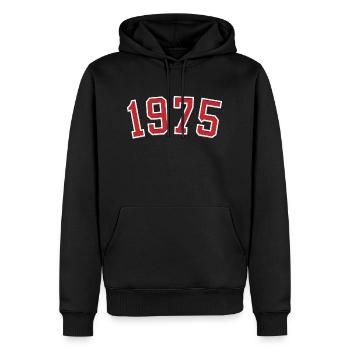 Année de naissance sport 1975 - Sweat à capuche Premium bio Homme - noir - Devant - Nico (187cm)