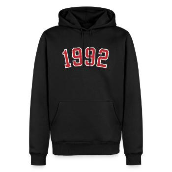 Année de naissance sport 1992 - Sweat à capuche Premium bio Homme - noir - Devant - Nico (187cm)