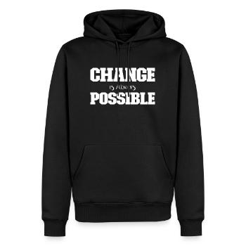 Change is always possible - Men’s Premium Organic Hoodie - black - Front - Nico (187cm)