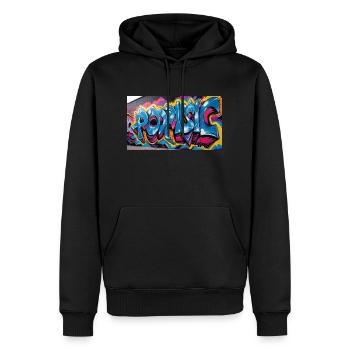 graffiti marqu POPMUSIC - Sweat à capuche Premium bio Homme - noir - Devant - Nico (187cm)